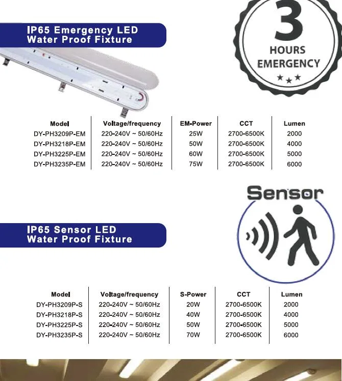 1.5m 50W LED Waterproof Lamp with Emergency Function Tri Proof Lamp